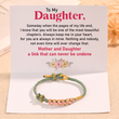 Load image into Gallery viewer, green Cherry Knot Bracelet on a personalized message card

