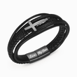 Load image into Gallery viewer, black plated To My Son, I Am So Proud Of You Leather Cross Bracelet standing on its side on a white background
