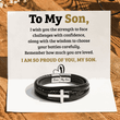 Load image into Gallery viewer, To My Son, I Am So Proud Of You Leather Cross Bracelet with a heartwarming message

