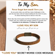 Load image into Gallery viewer, To My Son, I Love You Leather Morse Code Bracelet with a meaningful message card

