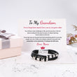 Load image into Gallery viewer, To My Grandson, Love Nana Bracelet on top of SVANA design message card

