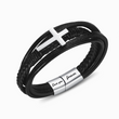 Load image into Gallery viewer, Silver leather cross bracelet for him, with message &quot;love you forever&quot; in a white background
