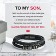 Load image into Gallery viewer, To My Son, I Am So Proud Of You Double Row Bracelet on a white personalized message card
