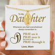 Load image into Gallery viewer, model holding message card with Pray Through It Dainty Virgin Mary Necklace
