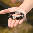 Load image into Gallery viewer, “Mother and Son Will Always Be Linked By Heart” Bracelet on the palm of a model&#39;s hand
