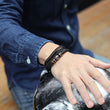 Load image into Gallery viewer, To My Son, Together Forever Double-Row Bracelet worn by a model on his right hand
