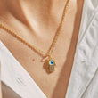 Load image into Gallery viewer, A model wearing Hamsa Hand Evil Eye Gold Chain Necklace
