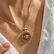 Load image into Gallery viewer, A model wearing Multicolored Medallion Evil Eye Necklace

